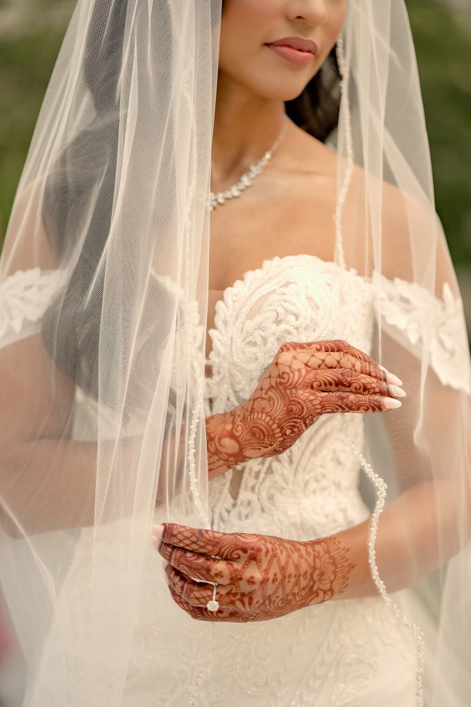 white gown wedding dress with veil