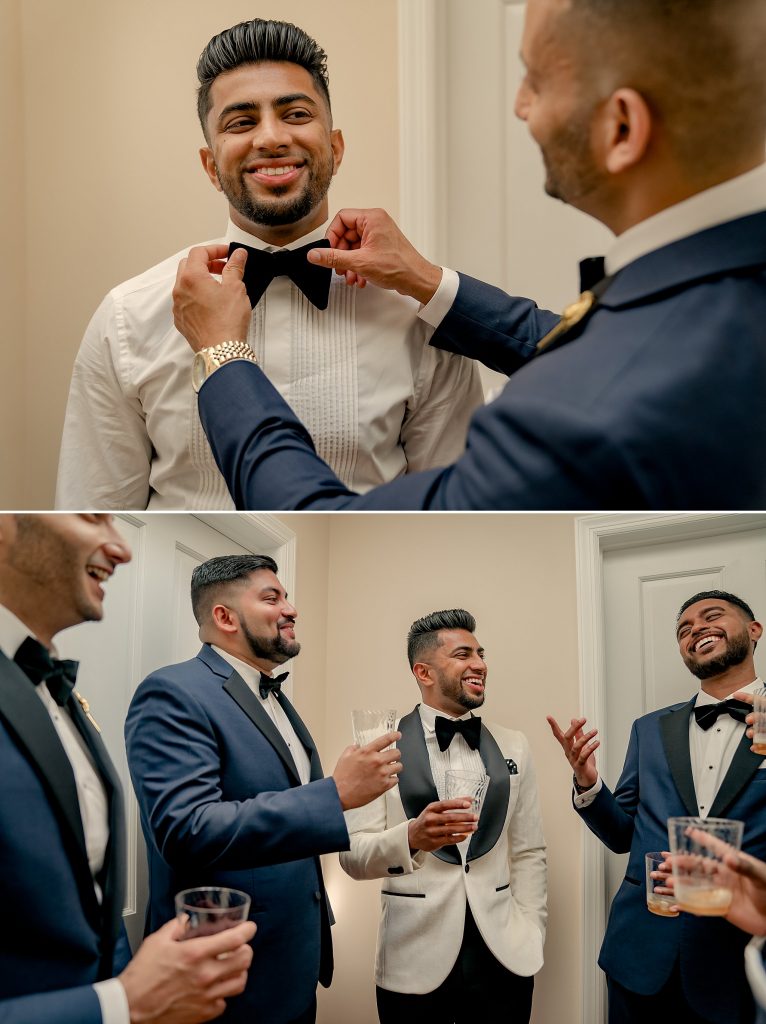 groom getting ready with his groomsmen photos